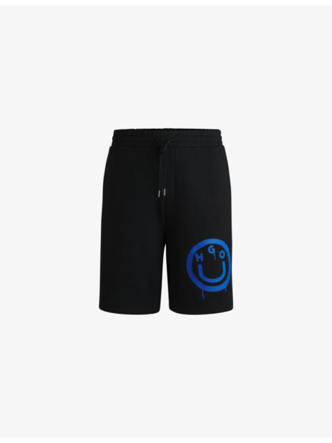 HUGO Smiley-print relaxed-fit cotton-jersey shorts