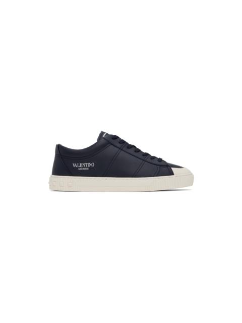 Valentino Navy Cityplanet Calfskin Sneakers