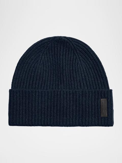 GIORGIO ARMANI Men's Cashmere and Wool Cuff-Label Beanie Hat