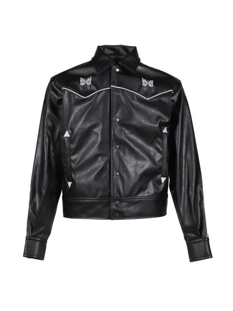 NEEDLES PIPING COWBOY JACKET - SYNTHETIC LEATHER (EXCLUSIVE) / BLK