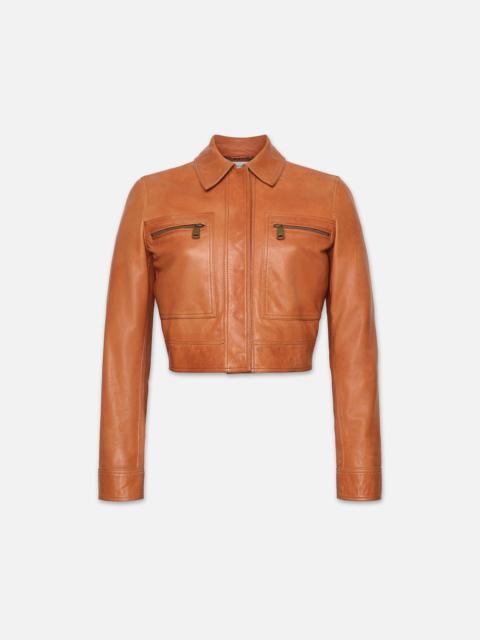 FRAME Fitted Leather Moto Jacket in Light Whiskey