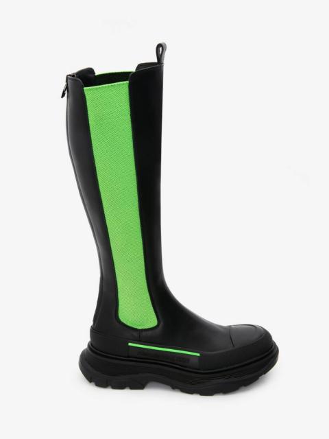 Alexander McQueen Women's Tread Slick Knee High Boot in Black/acid Green