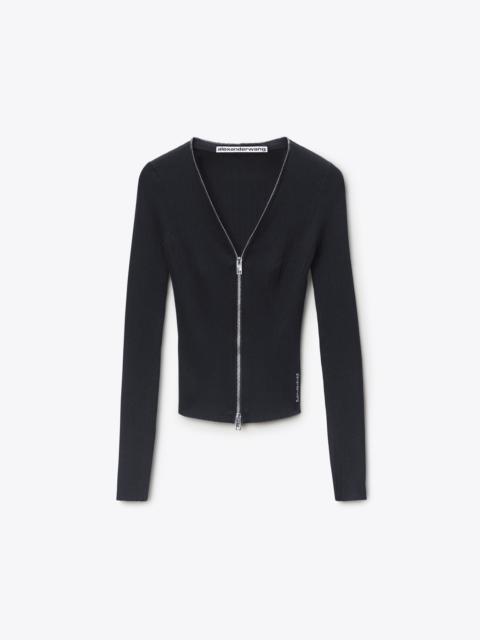 Alexander Wang V-NECK LONG SLEEVE POINTELLE ZIP CARDIGAN