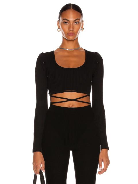 Deconstruct Long Sleeve Knit Tie Crop Top