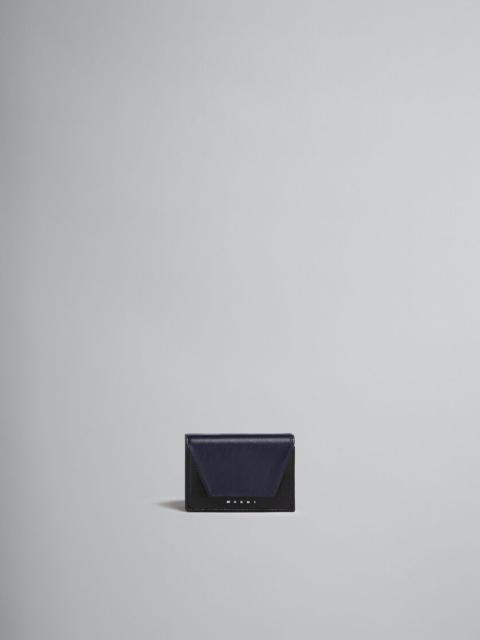 NAVY BLUE AND BLACK LEATHER TRI-FOLD WALLET