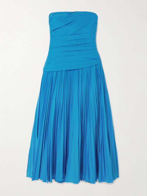 SIMKHAI Arie Strapless Gathered Pleated Cotton-blend Poplin Midi Dress
