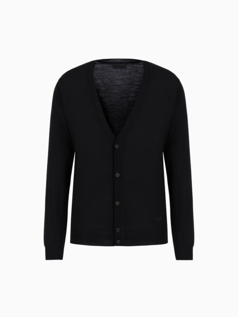 EMPORIO ARMANI Plain-knit, virgin-wool V-neck cardigan