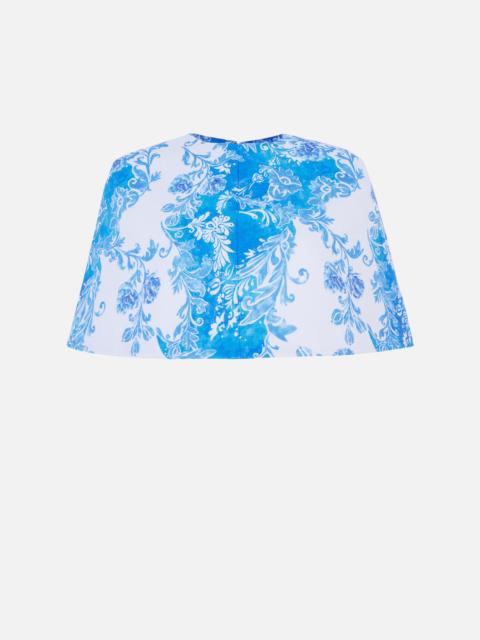EMILIA WICKSTEAD Virginie Cape In Blue Floral Damask Taffeta Faille