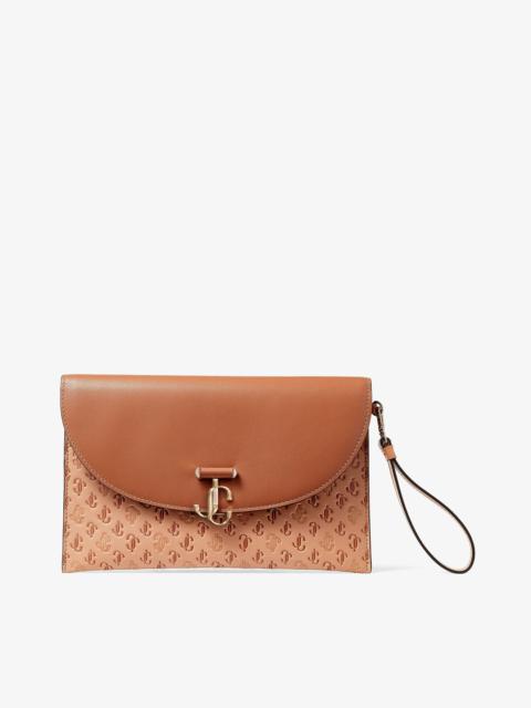 JIMMY CHOO JC Envelope Pouch
Caramel JC Monogrammed Leather Pouch with Light Gold JC Monogram