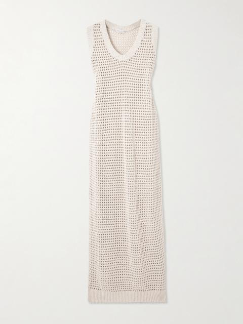 Brunello Cucinelli Sequin-embellished Open-knit Cotton-blend Midi Dress