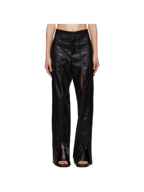 Black Split Seam Faux-Leather Trousers