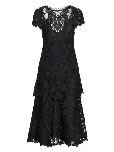 SIMKHAI Women's Laura Cap-Sleeve Lace Midi-Dress - Black