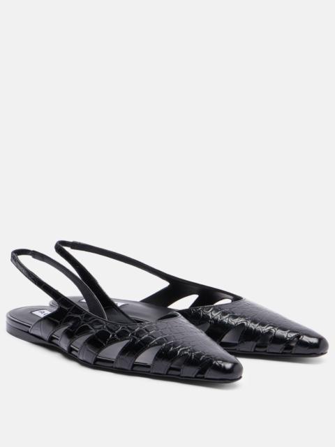 Alaïa Croc-effect leather slingback flats