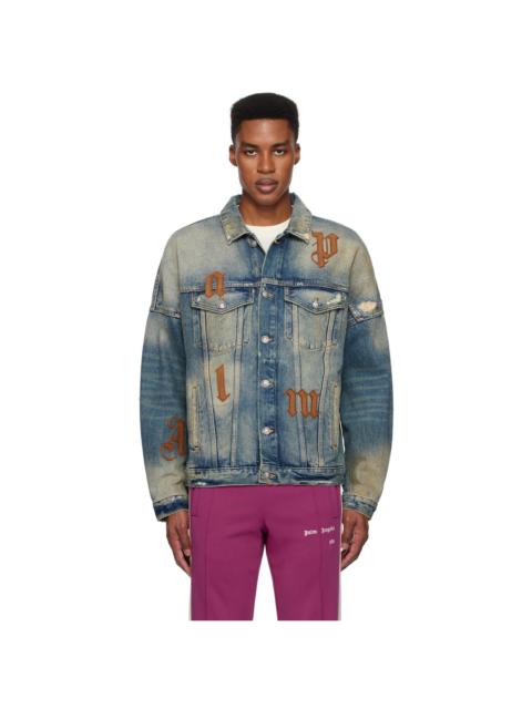 Palm Angels Blue Oversize Logo Patches Denim Jacket