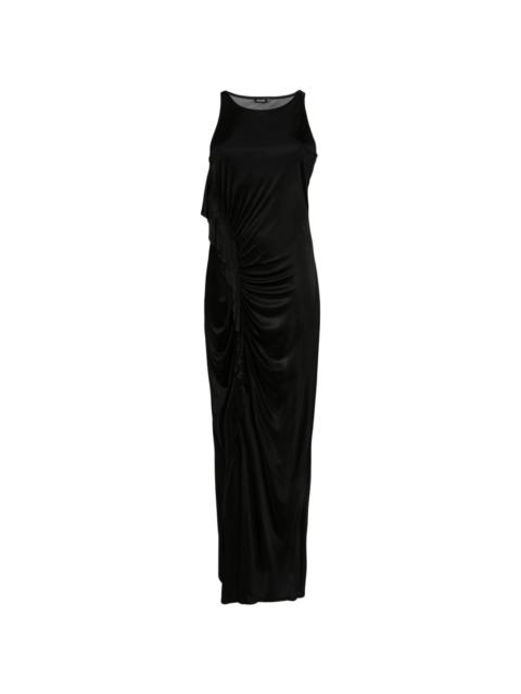 single-sleeve ruched gown