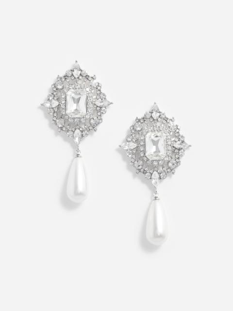 self-portrait Crystal Pearl Droplet Earrings