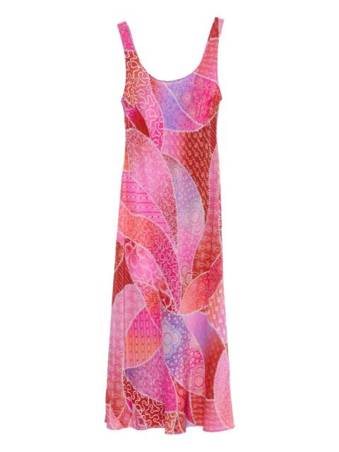 RIXO patchwork halter neck midi dress