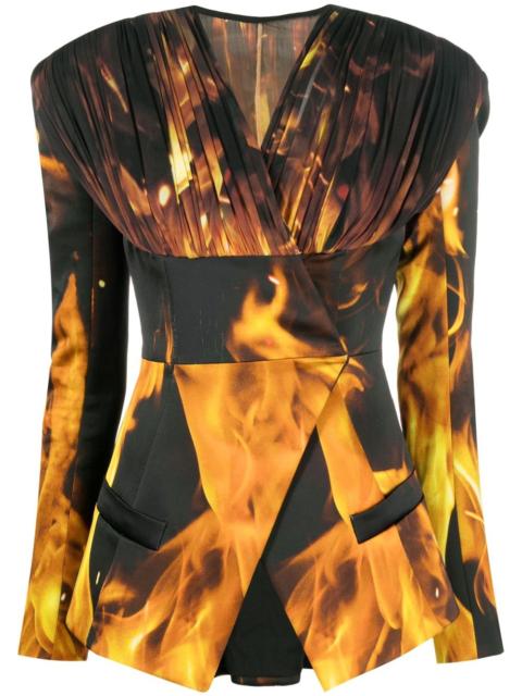 Balmain fire-print collarless blazer
