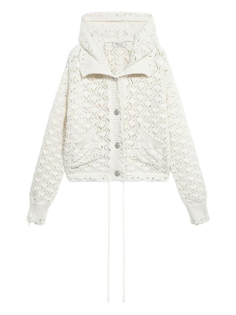 Blumarine lace-stitch hooded cardigan