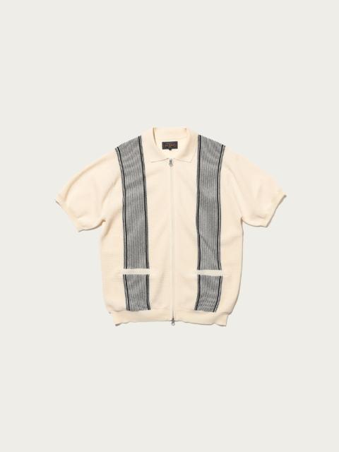 BEAMS PLUS Zip Knit Polo Stripe - Off White