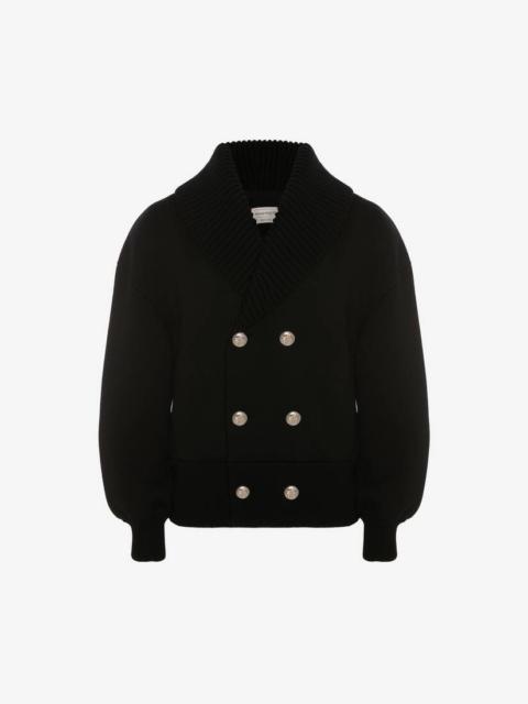 Alexander McQueen Double-breasted Skeleton Knit Bomber in Black/ivory