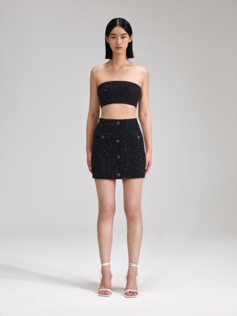 self-portrait Black Sequin Knit Bandeau Top
