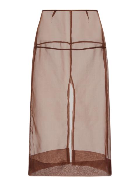 Aje. Mirella Sheer Silk-Organza Midi Skirt brown