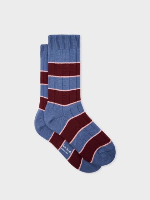 Paul Smith Women's Blue Block Stripe Ribbed Socks