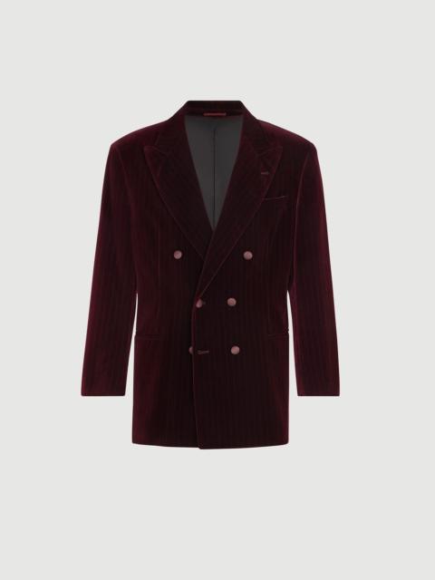 Brunello Cucinelli Cotton chalk stripe velvet one-and-a-half breasted tuxedo jacket with peak lapels