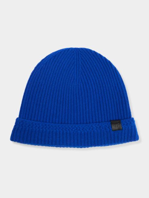 TOM FORD Men's Ribbed Cashmere TF-Tab Beanie Hat