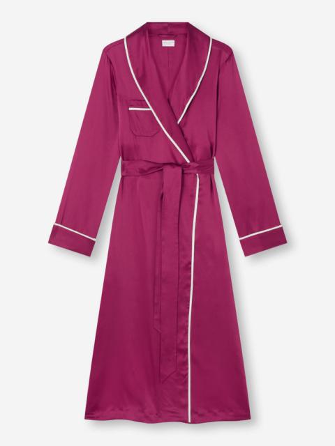 Derek Rose Women's Long Dressing Gown Bailey Silk Satin Berry