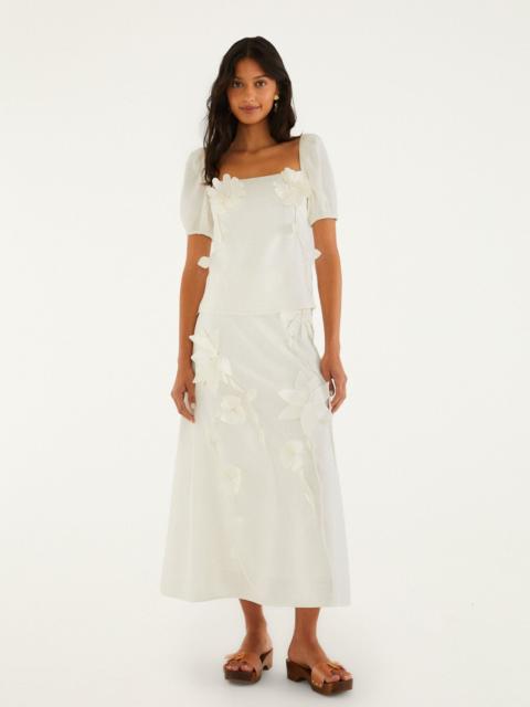 FARM RIO Off-White 3D Flowers Midi Skirt