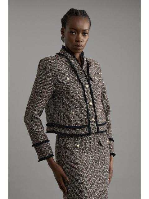 KAREN MILLEN Petite Wool Mix Boucle Tailored Cropped Collarless Jacket