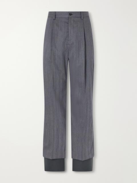 Valentino Straight-Leg Pleated Herringbone Virgin Wool Trousers
