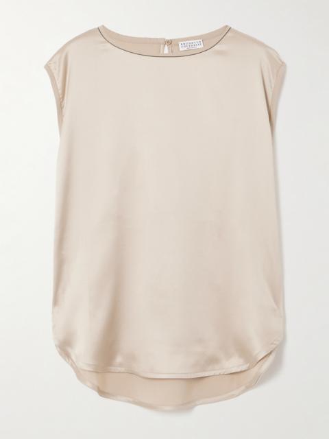Bead-embellished Silk-blend Satin Top