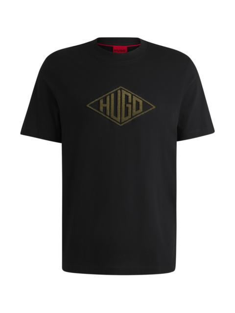 HUGO COTTON-JERSEY T-SHIRT WITH GEOMETRIC LOGO EMBROIDERY