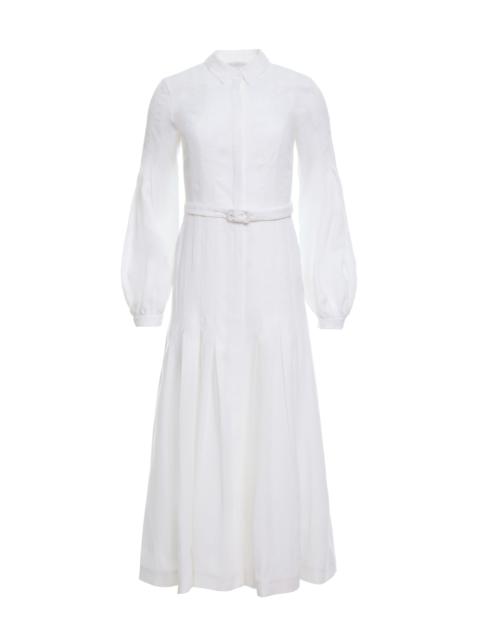 GABRIELA HEARST Aleka Pleated Midi Shirtdress in White Aloe Linen