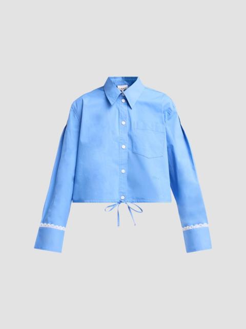 GANNI Women's Stretch Cotton Cropped Bowling Shirt - Marina