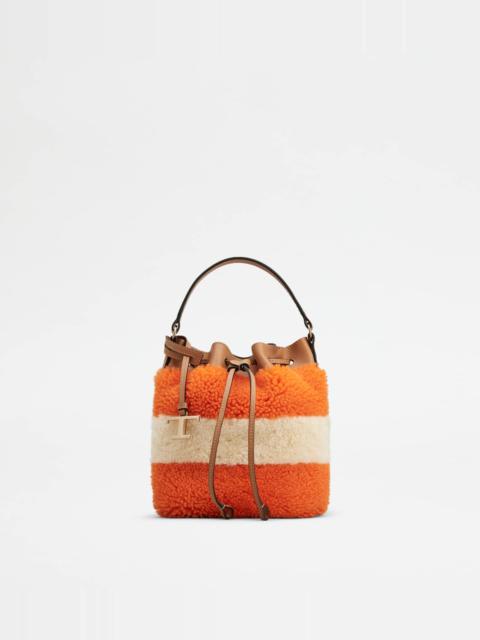 BUCKET BAG IN SHEEPSKIN AND LEATHER MICRO - ORANGE, OFF WHITE, BROWN