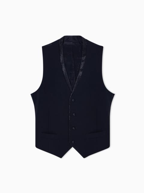 GIORGIO ARMANI SINGLE-BREASTED WAISTCOAT IN VIRGIN WOOL WITH RHINESTONE DETAIL