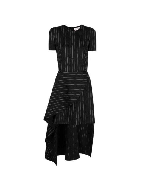 Broken-Pinstripe asymmetric tailored dress