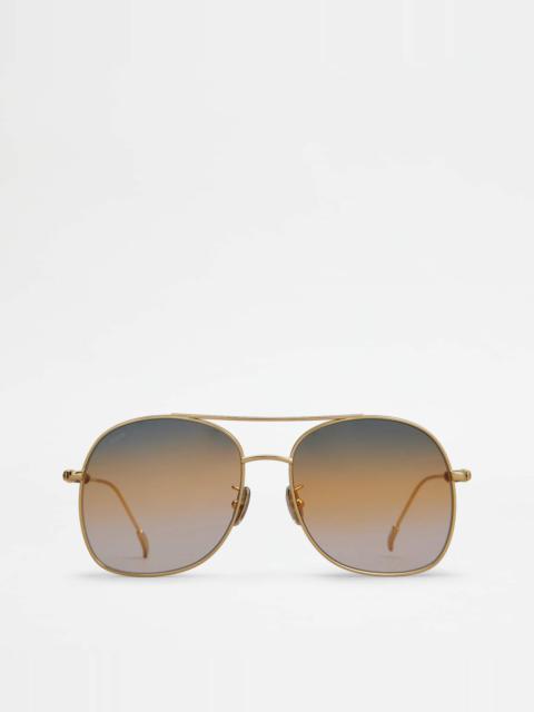 Tod's SUNGLASSES WITH TEMPLE IN LEATHER - GOLD