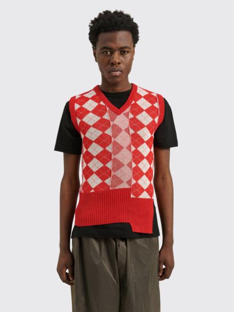 Maison Margiela MM6 MAISON MARGIELA SLEEVELESS V-NECK ARGYLE JUMPER RED / WHITE