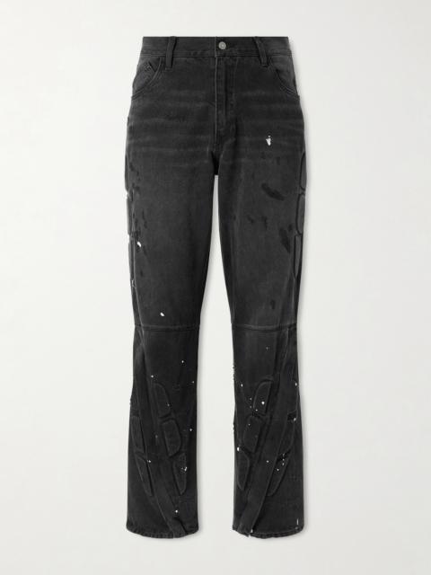 SATOSHI NAKAMOTO Enduro Straight-Leg Padded Paint-Splattered Jeans