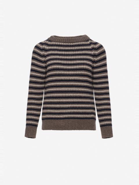 MAGDA BUTRYM Round-neck striped wool sweater in dark beige