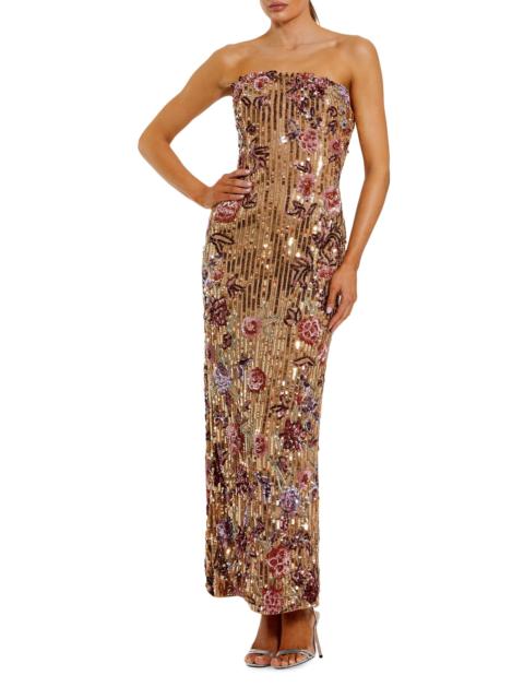MAC DUGGAL Women's Floral Sequin Strapless Column Dress - Gold Multi