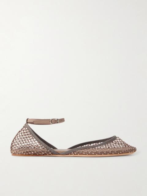 CHRISTOPHER ESBER Minette Leather-trimmed Crystal-embellished Mesh Ballet Flats