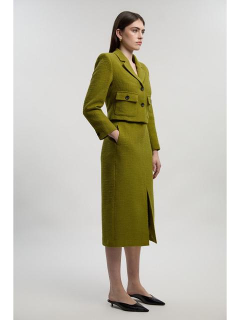 KAREN MILLEN Textured Tweed Belted Tailored Pencil Skirt