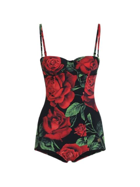 Dolce & Gabbana rose-print Balconette one-piece swimsuit