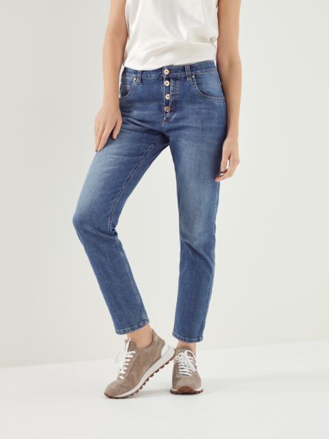Brunello Cucinelli Comfort denim boyfriend trousers with shiny tab